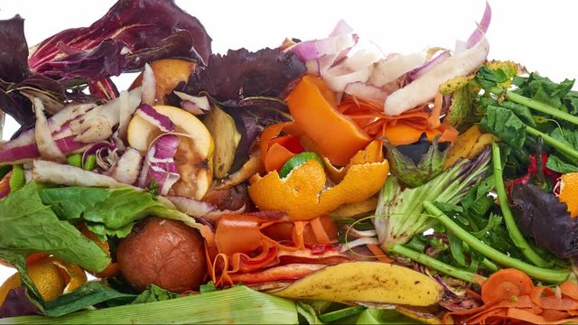 Food Waste. Compostable Food Scraps, time lapse. Domestic waste for compost from fruits and vegetables.