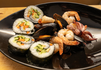 Sushi - rolls, shrimps and mussels