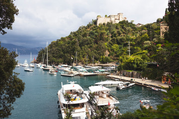 View on Portofino. Italian fishing village and holiday resort famous for its picturesque harbour 