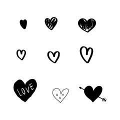 Heart doodles. Hand drawn hearts. Design elements for Valentine's day. Vector EPS 10.