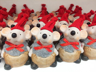 New year souvenir symbol of the new year 2020, chinese new year of the rat.  Group of mice, rats in...