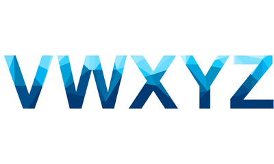 Set of blue vector polygon letters from V to Z fonts. Low poly illustration of flat design.