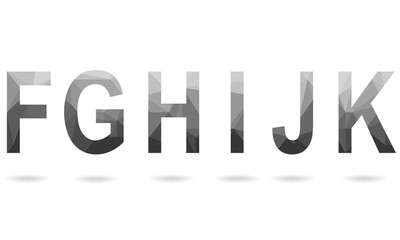 Set of blue vector polygon letters from F to K fonts. Low poly illustration of flat design.