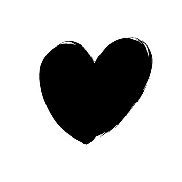Black heart icon object. Hand drawn vector love symbol icon. Rough brush and marker heart silhouette.