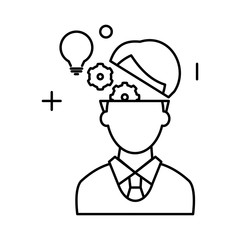 Concept of idea, innovation and creativity. Outline thin line flat illustration. Isolated on white background. 