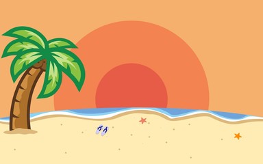 Fototapeta na wymiar palm tree on beach at beautiful sunset wallpaper