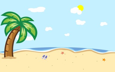 Fototapeta na wymiar palm tree on beach at noon wallpaper