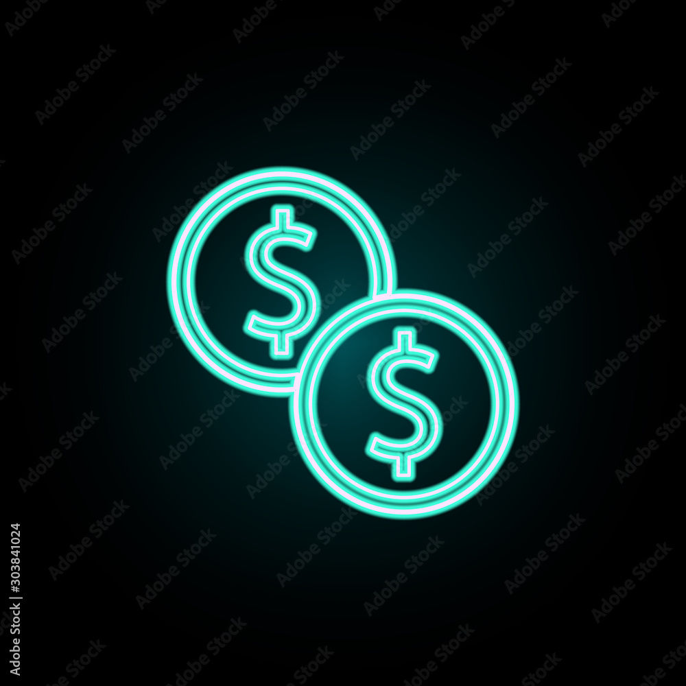 Poster cash coins neon icon. simple thin line, outline vector of banking icons for ui and ux, website or mo