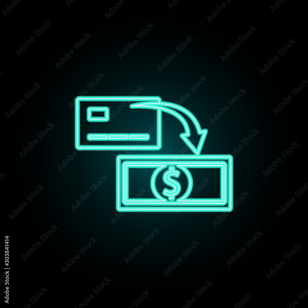Poster withdrawal of money from a card neon icon. simple thin line, outline vector of banking icons for ui 