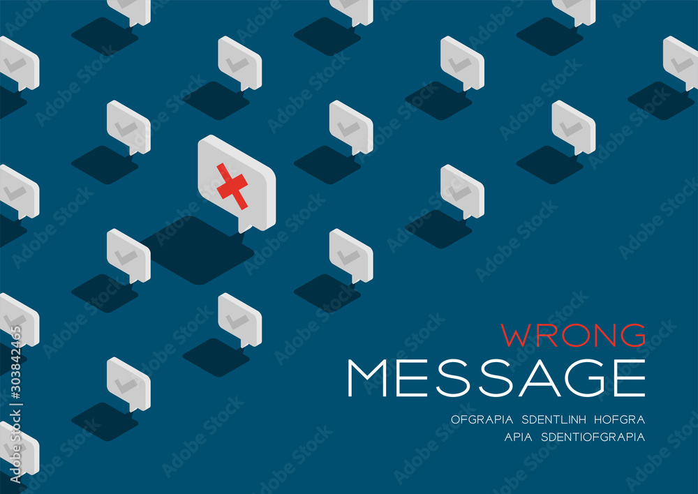 Aufkleber cross sign in speech bubble message 3d isometric pattern, wrong text send concept poster and social 