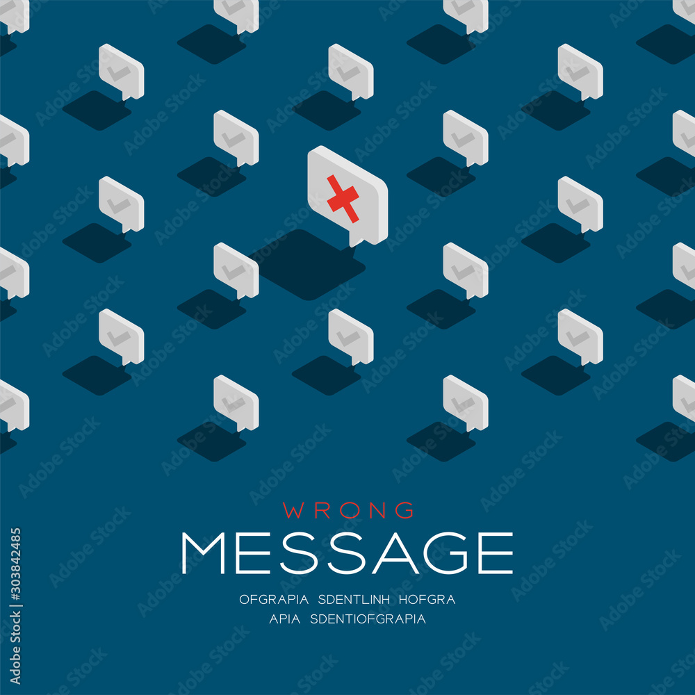 Aufkleber cross sign in speech bubble message 3d isometric pattern, wrong text send concept poster and social 