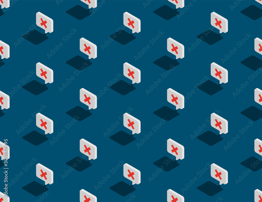Aufkleber cross sign in speech bubble message 3d isometric seamless pattern, wrong text send concept design il