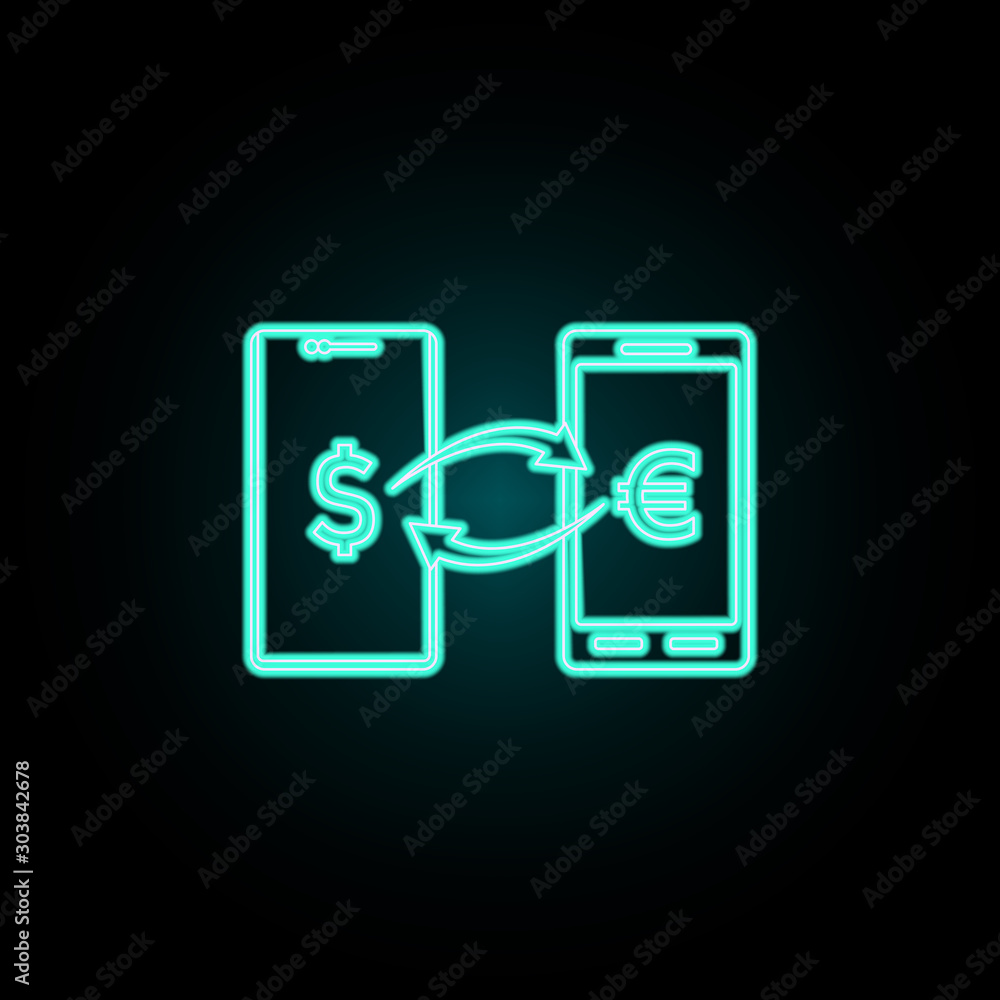 Poster currency exchange in the phone neon icon. simple thin line, outline vector of banking icons for ui a