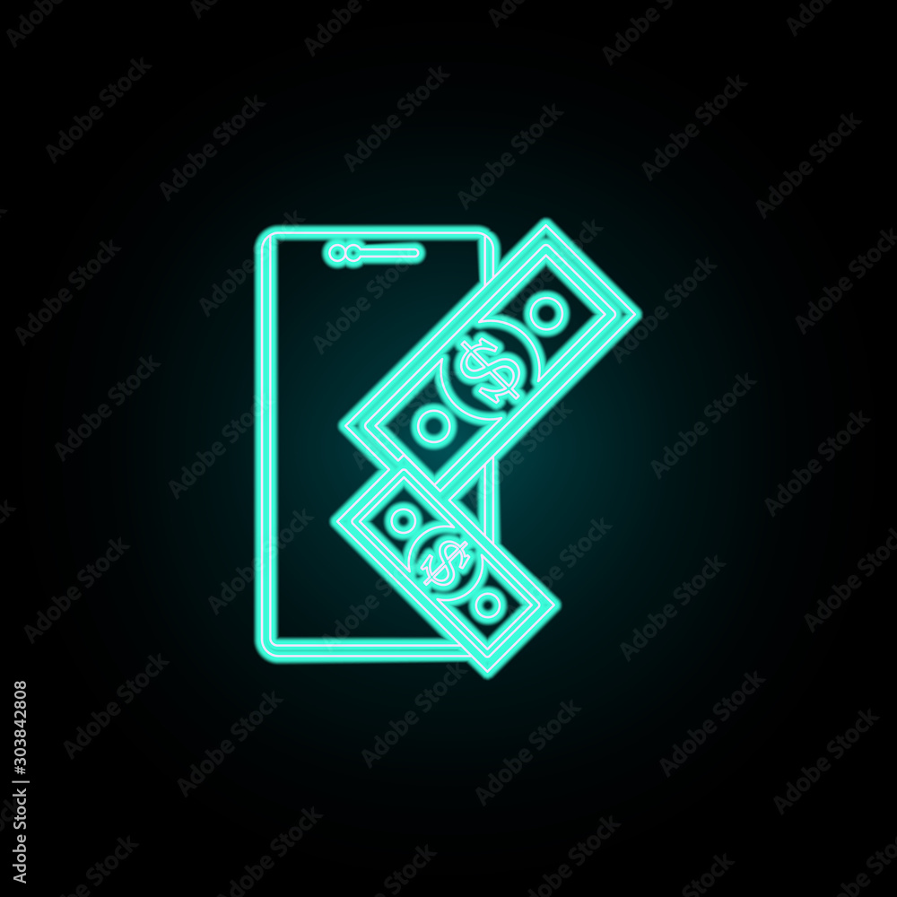 Poster money and smart phone neon icon. simple thin line, outline vector of banking icons for ui and ux, we