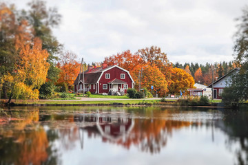 Fototapeta na wymiar Autumnal view of old village Ruotsinpyhtaa, Finland.