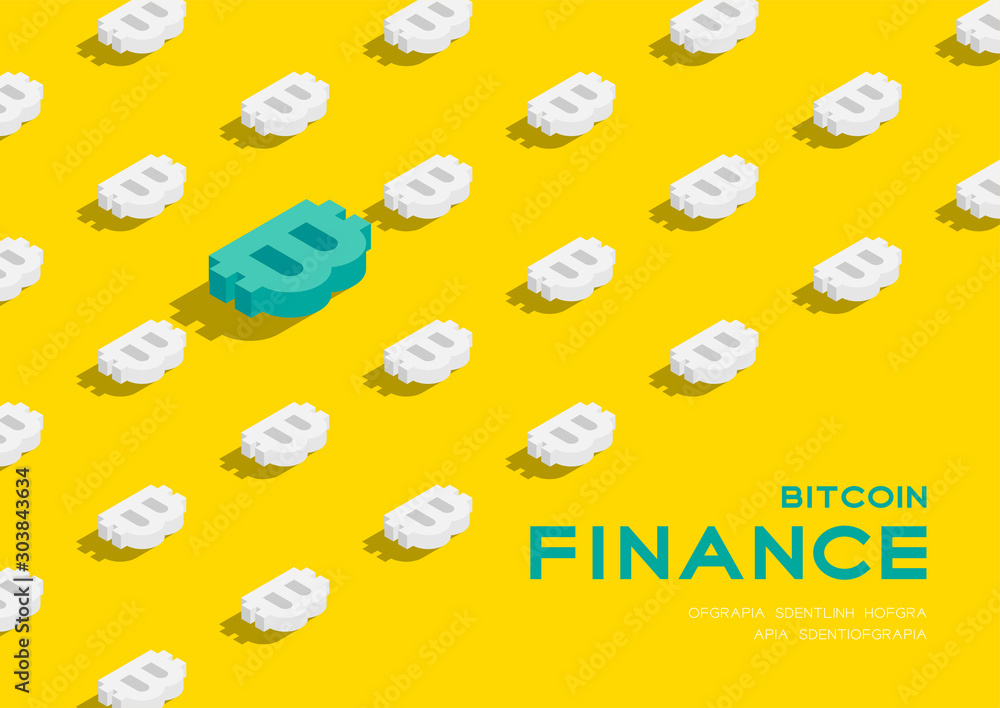 Poster bitcoin currency symbol 3d isometric pattern, cryptocurrency blockchain technology concept poster an