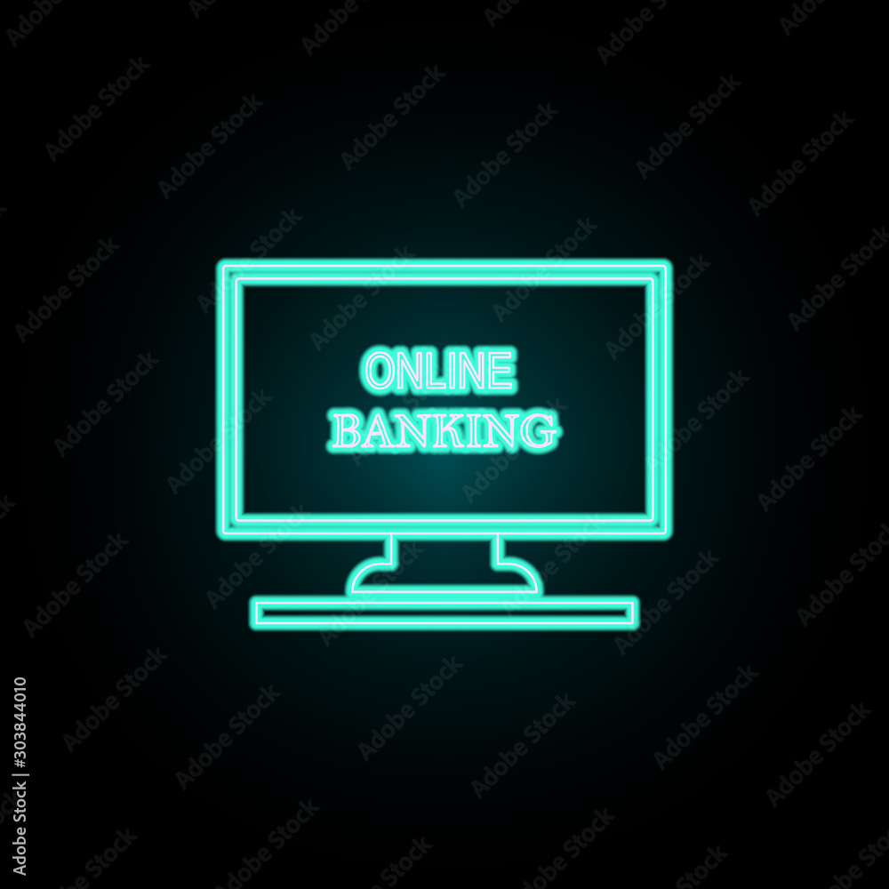 Poster online banking neon icon. simple thin line, outline vector of banking icons for ui and ux, website o