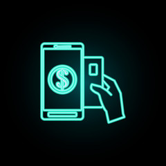 To conduct a card mobile banking neon icon. Simple thin line, outline vector of banking icons for ui and ux, website or mobile application