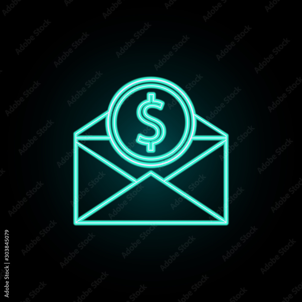 Poster envelope and coin neon icon. simple thin line, outline vector of banking icons for ui and ux, websit