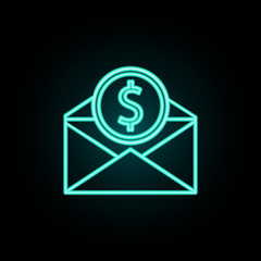 Envelope and coin neon icon. Simple thin line, outline vector of banking icons for ui and ux, website or mobile application