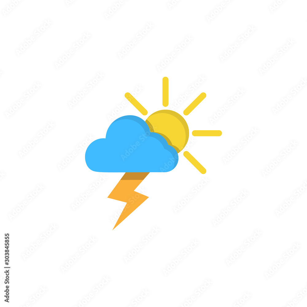 Poster cloud sun lightning icon. simple line, outline vector of two color weather icons for ui and ux, webs