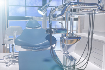 medical office of dentistry, tools dentist 3d  render