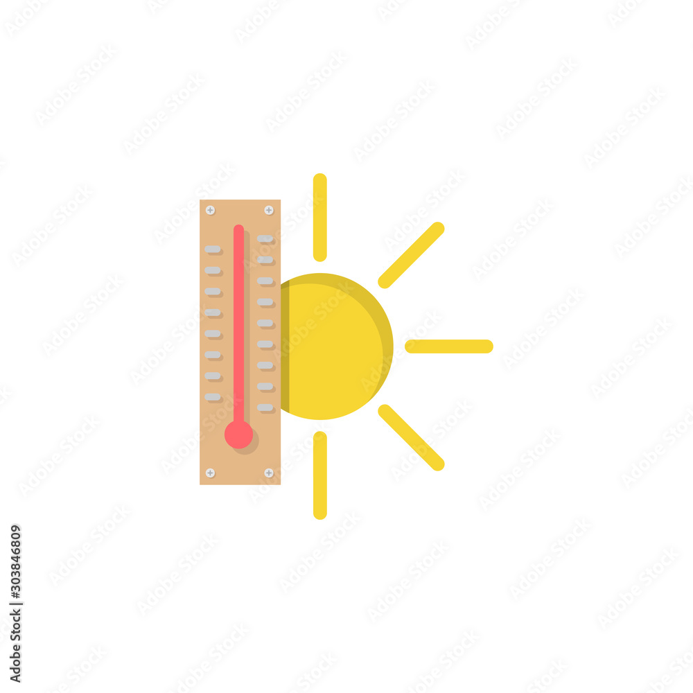 Poster thermometer heat sun icon. simple line, outline vector of two color weather icons for ui and ux, web