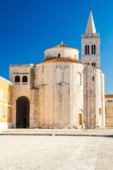 Fototapeta na wymiar Croatia, city of Zadar, Saint Donatus church from 9th century on the old Roman forum ruins, popular tourist destination