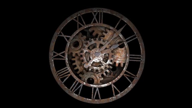 Time laps of an old watch. The hands of the clock spin quickly. Indicate the time 12:00.