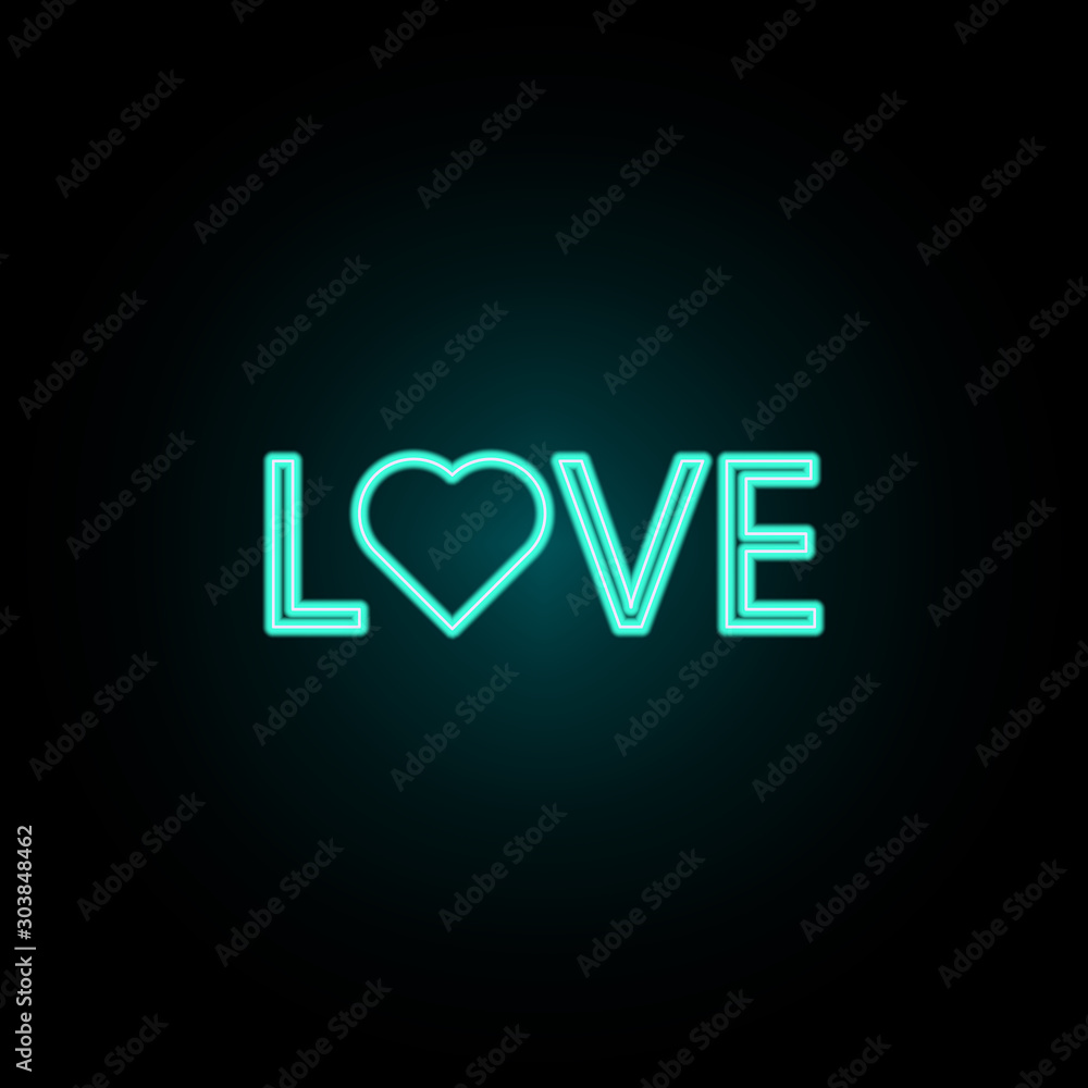 Poster word love with heart neon icon. simple thin line, outline vector of web icons for ui and ux, website