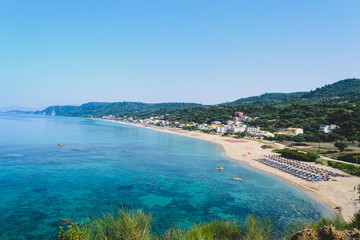 Fototapeta na wymiar Panoramic view Vrachos beach in Greece at noon