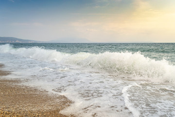 Waves on the beach in Nea Vrasna, Greece