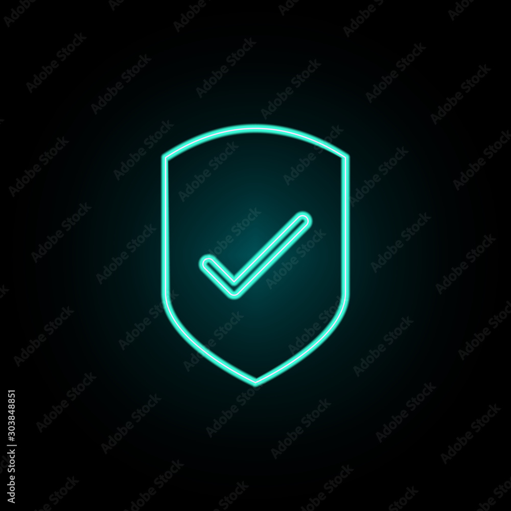 Aufkleber shield with a tick neon icon. simple thin line, outline vector of web icons for ui and ux, website o