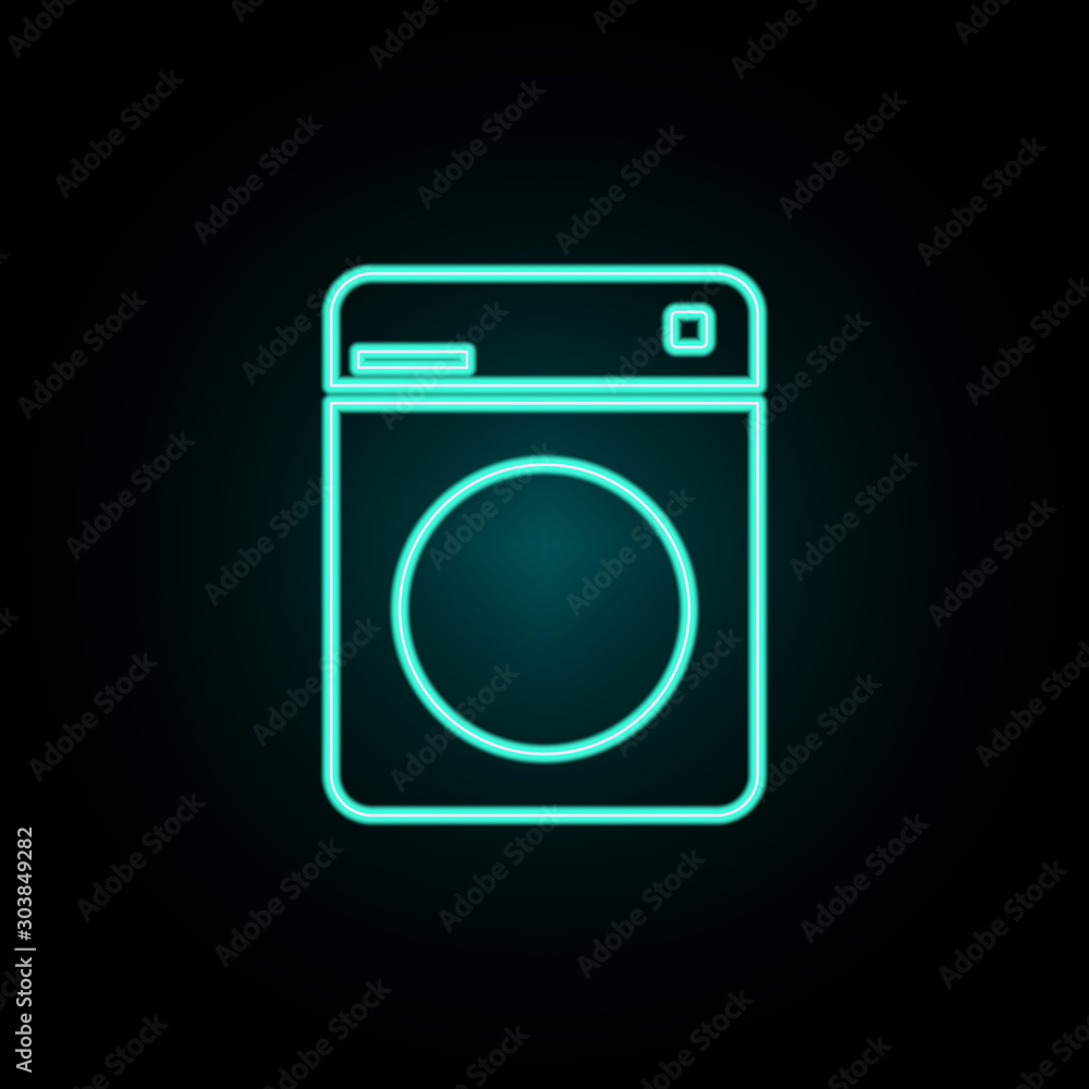 Poster washing machine neon icon. simple thin line, outline vector of web icons for ui and ux, website or m