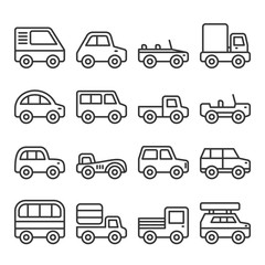 Cars and Trucks Line Icons Set. Vector