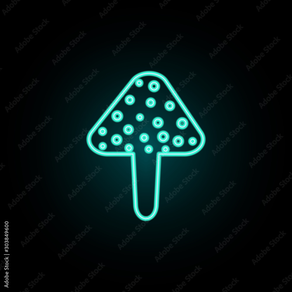 Poster amanita mushroom neon icon. simple thin line, outline vector of web icons for ui and ux, website or 