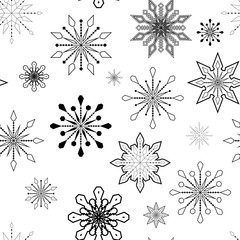 Seamless pattern with black snowflakes on white background. print for wrapping
