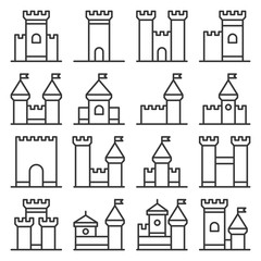 Castle Icon Set on White Background. Line Style Vector