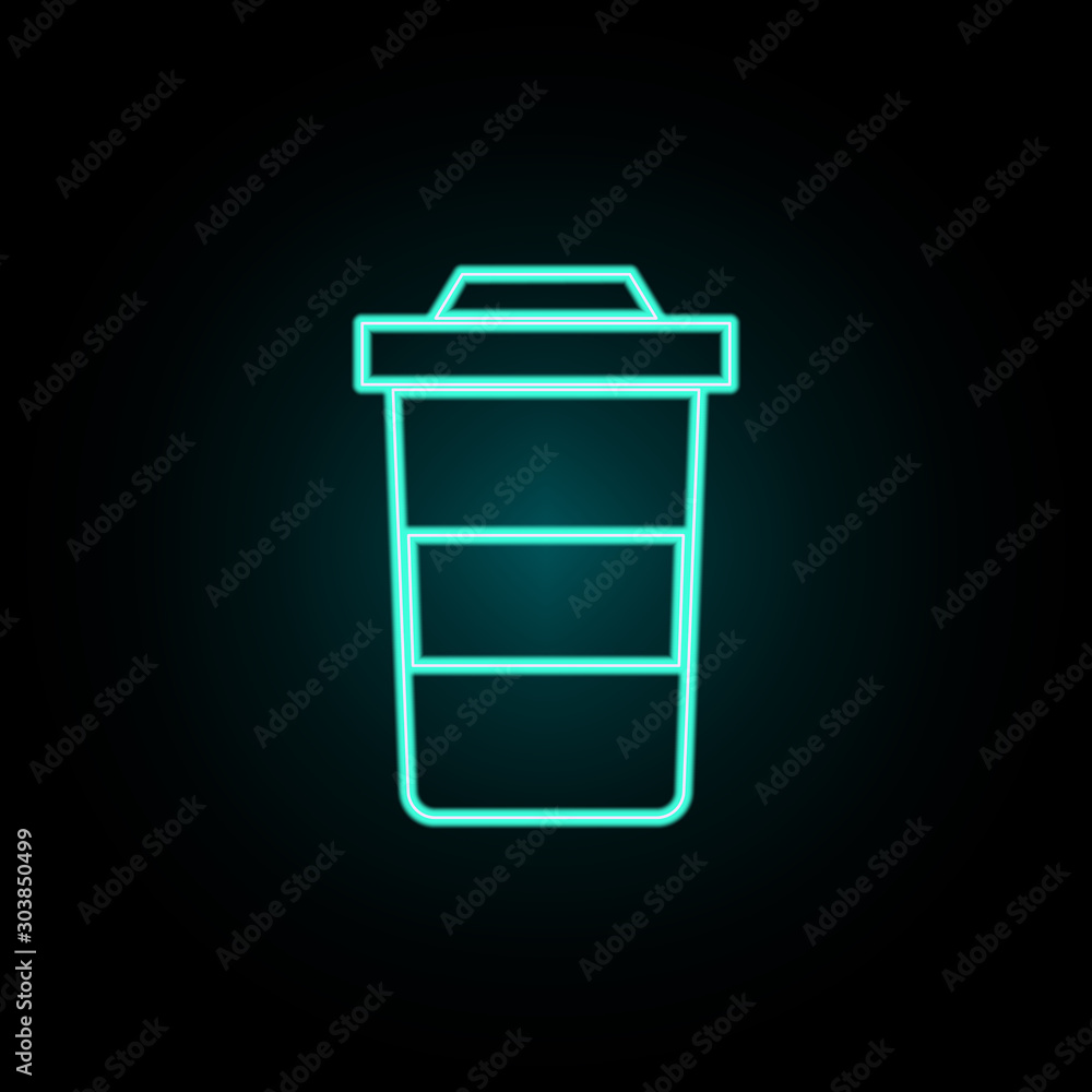 Poster plastic cup for coffee neon icon. simple thin line, outline vector of web icons for ui and ux, websi
