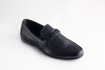 Men fashion black shoe loafer isolated on a white background.