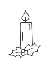 Christmas candle in doodle sketch style.