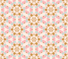 Abstract geometric tile seamless pattern with different shapes. Mosaic card. Ornamental background. Wrapping paper. Vector illustration.      