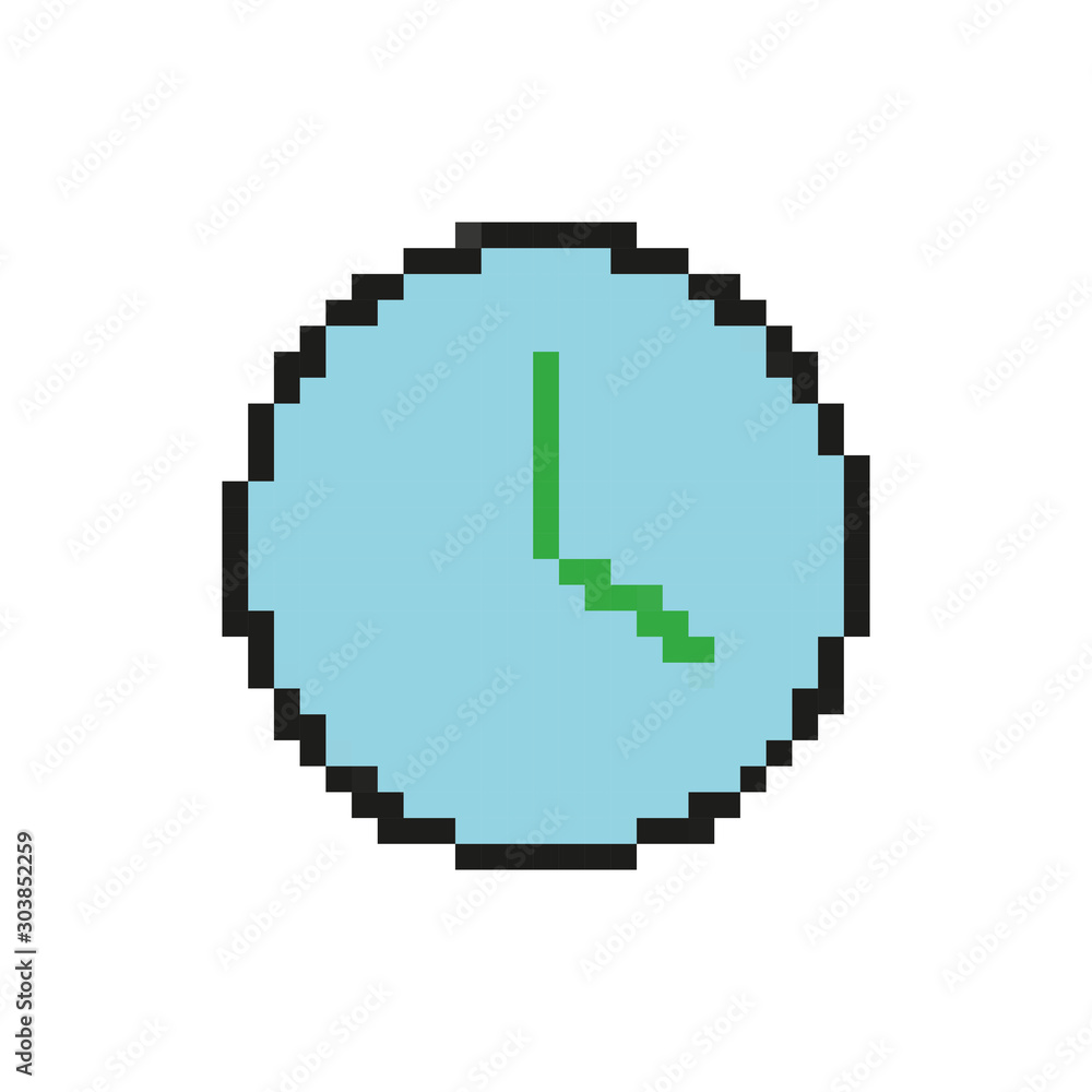 Poster time clock 8 bits pixelated style icon