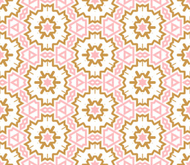 Fototapeta na wymiar Abstract geometric tile seamless pattern with different shapes. Mosaic card. Ornamental background. Wrapping paper. Vector illustration. 