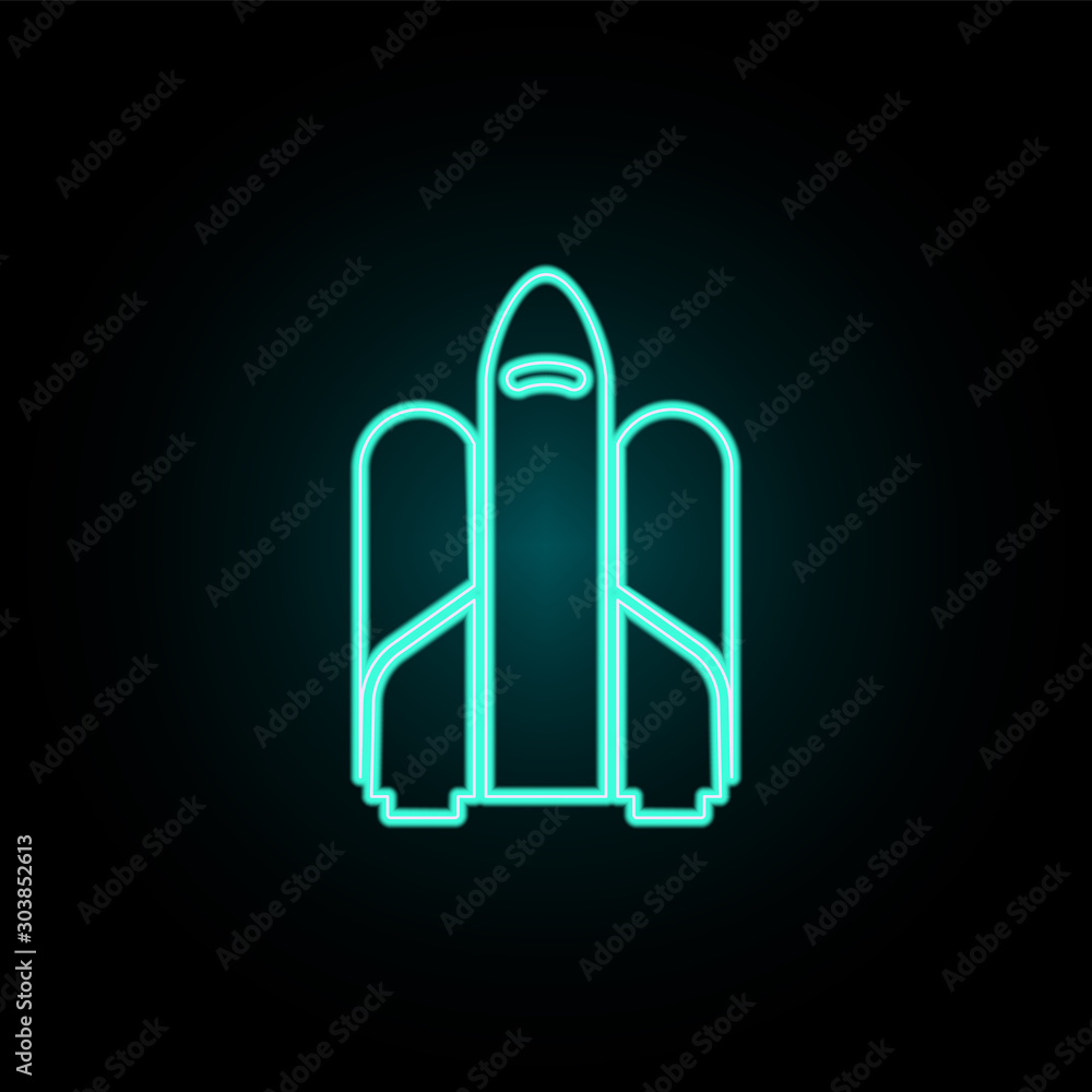 Poster rocket with shuttle neon icon. simple thin line, outline vector of web icons for ui and ux, website 
