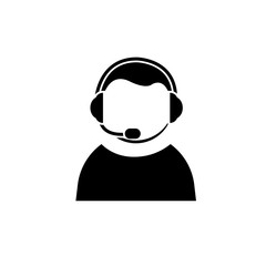 Man with headphones on white background. Call center vector icon illustration. Client support service, hotline