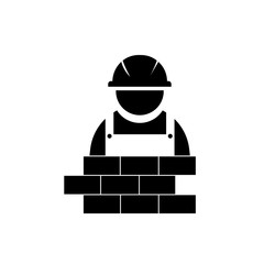 Vector illustration of  bricklayer on white background. Builder in helmet 