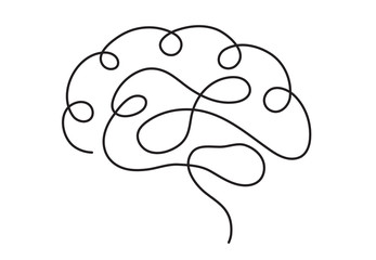 One line brain design silhouette.Logo design. Hand drawn minimalism style - obrazy, fototapety, plakaty