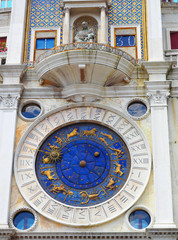 View of Saint Mark's Clock Tower (Torre dell'Orologio) in Venice, Italy
