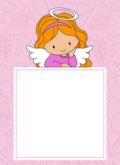 Angel on frame with space for text